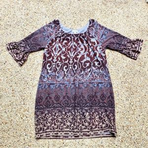 Dress Barn Knit Bell Sleeve Abstract Print Midi Plum Dress Plus Size 20